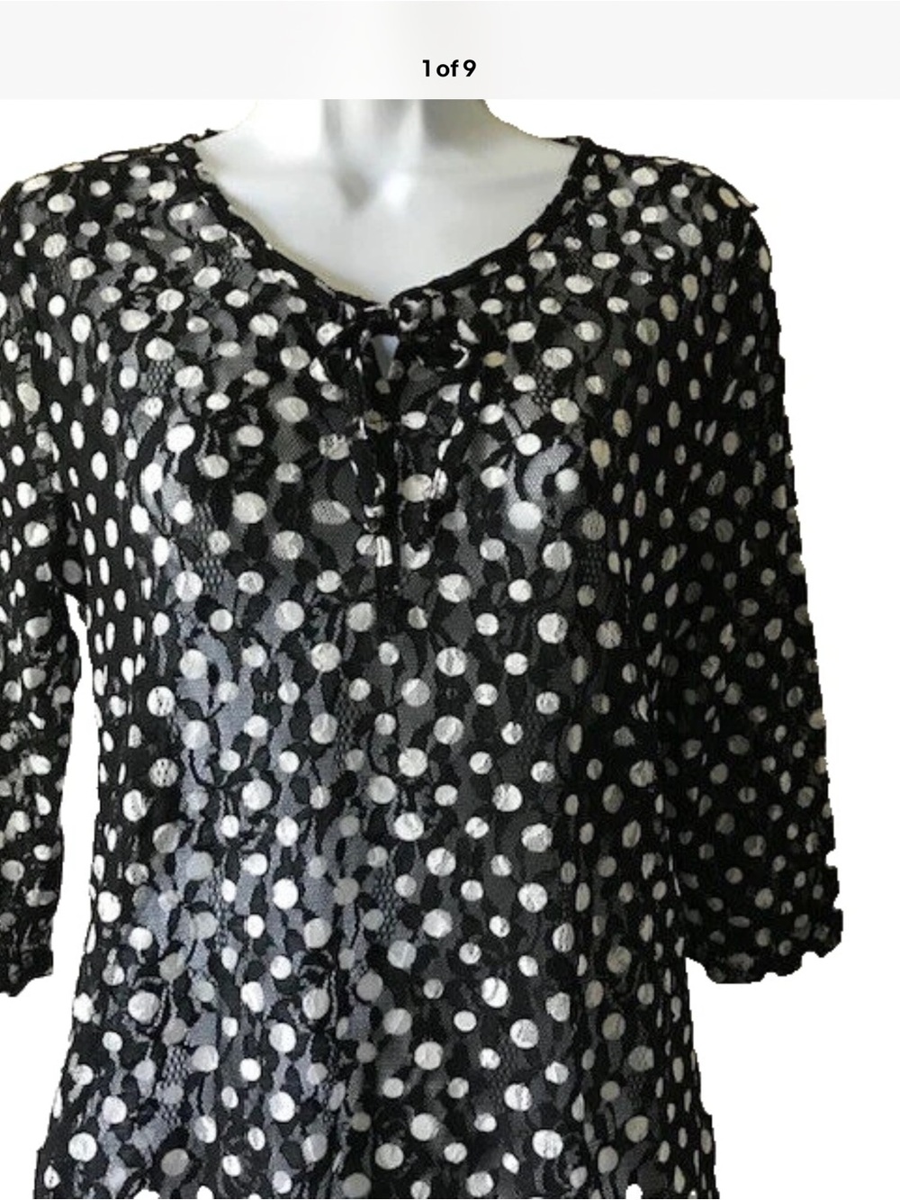 White House Black Market Black Lace Tunic with White Polka Dots